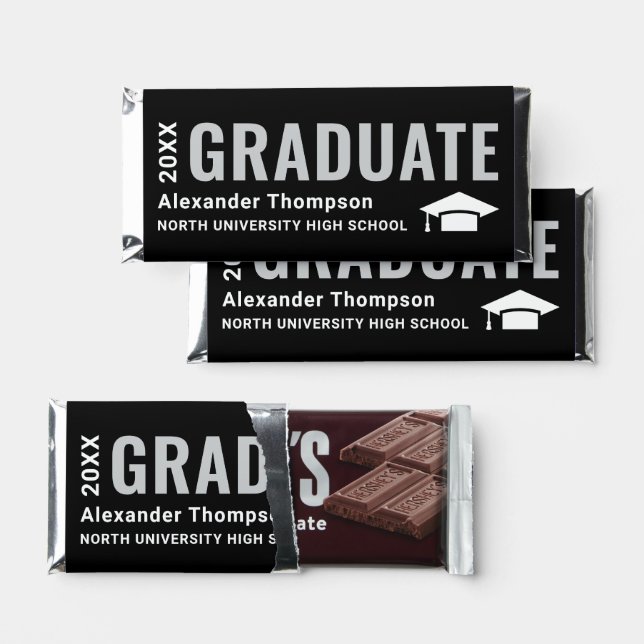 Graduate Bold Black Graduation Party Hershey Bar Favors (Front)