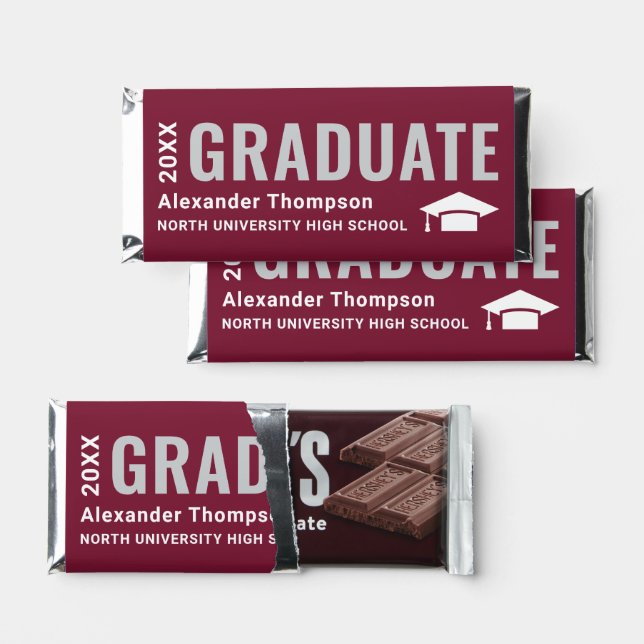 Graduate Bold Burgundy Graduation Party Hershey Bar Favors (Front)