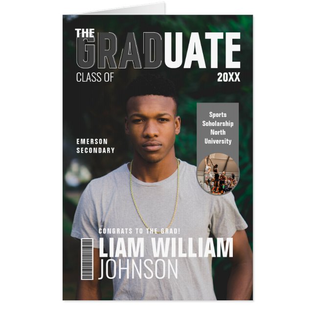 Graduate Bold Custom Grad Photo Magazine Cover Card (Front)