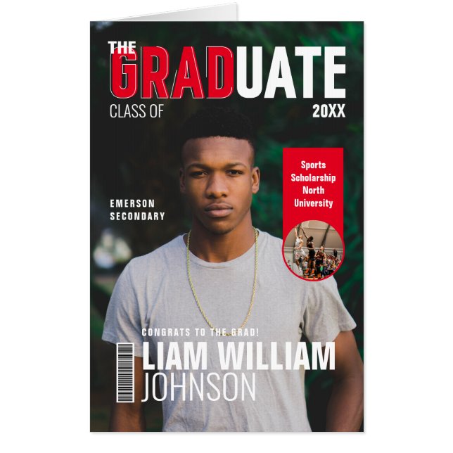 Graduate Bold Custom Grad Photo Magazine Cover Card (Front)