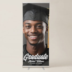 Graduate Bold Script Photo Graduation Party Retractable Banner