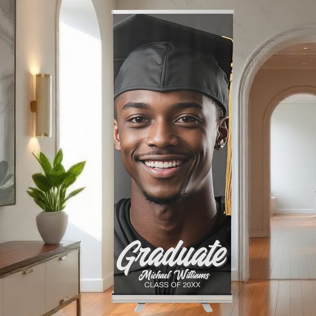 Graduate Bold Script Photo Graduation Party Retractable Banner (Creator Uploaded)