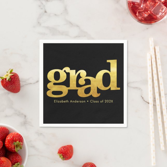 Graduate bold simple modern black gold typography napkins (Insitu)