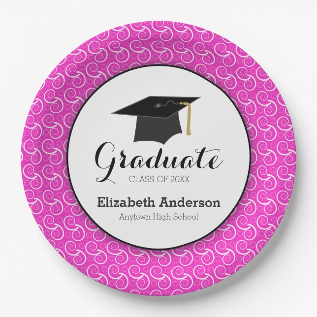 Graduate Bright Pink Graduation Party Paper Plates (Front)
