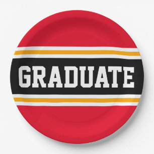 GRADUATE Bright Red Black Orange Racing Stripes Paper Plates