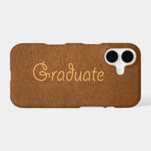Graduate Brown Cowhide Leather Texture Look iPhone 17 Case