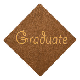Graduate Brown Cowhide Leather Texture Look Graduation Cap Topper