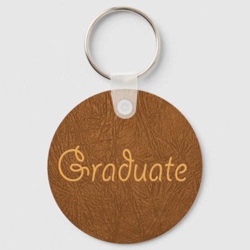 Graduate Brown Cowhide Leather Texture Look Keychain