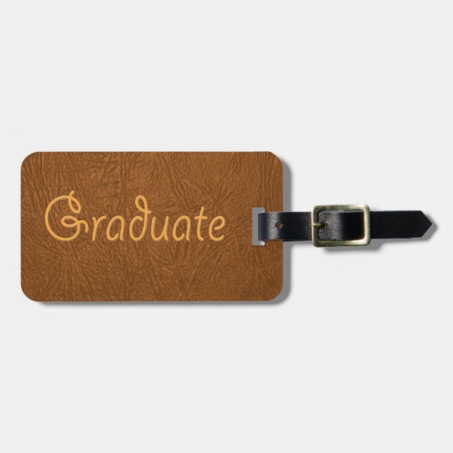 Graduate Brown Cowhide Leather Texture Look Luggage Tag (Front Horizontal)