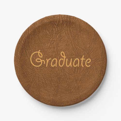 Graduate Brown Cowhide Leather Texture Look Paper Plates