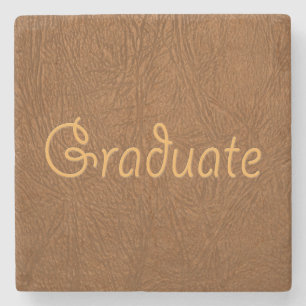 Graduate Brown Cowhide Leather Texture Look Stone Coaster