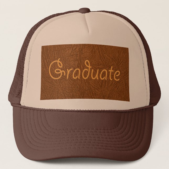 Graduate Brown Cowhide Leather Texture Look Trucker Hat (Front)
