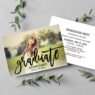Graduate Brush Script Photo Graduation Party Invitation