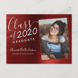 Graduate Burgundy Brushed Metal Photo Graduation Announcement Postcard