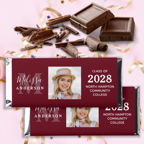 Graduate Burgundy Photo Personalized Graduation  Hershey Bar Favors