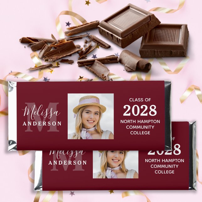 Graduate Burgundy Photo Personalized Graduation  Hershey Bar Favors (Creator Uploaded)