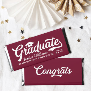 Graduate Burgundy Script Graduation Hershey Bar Favors