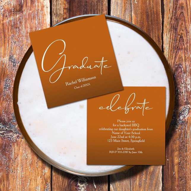 Graduate Burnt Orange Small Enclosure Card (Small 2.5" x 2.5" invitations to hand out or mail with your graduation announcements (no envelopes))