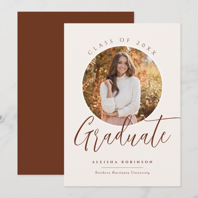 Graduate Calligraphy College Photo Graduation Invitation (Front/Back)