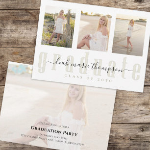 Graduate Calligraphy Script Gold Simple Four Photo Invitation