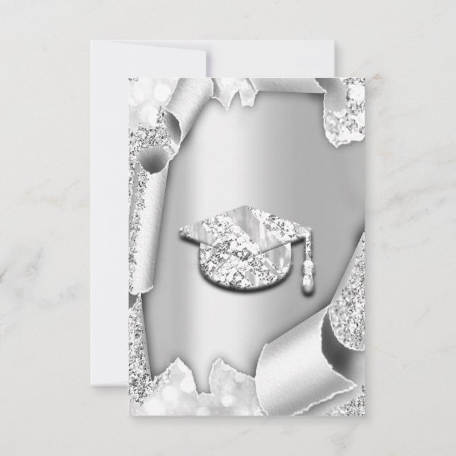 Graduate CAP Bachelorette 3d Glitter Silver Gray Invitation (Back)