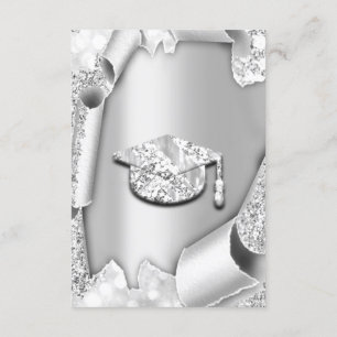 Graduate CAP Bachelorette 3d Glitter Silver Gray Invitation
