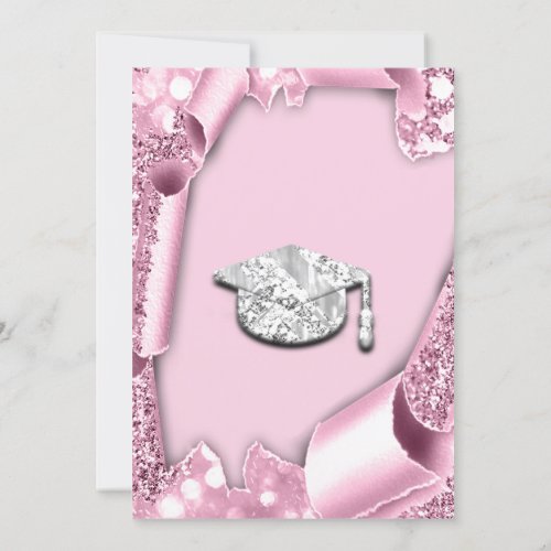 Graduate CAP Bachelorette Party Pink Glitter Glam Invitation