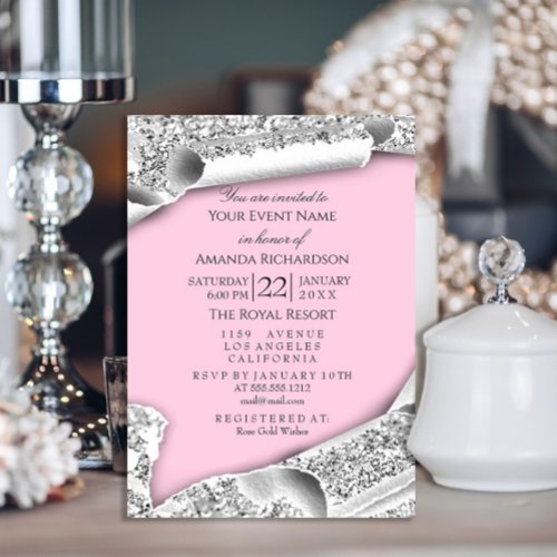 Graduate CAP Bachelorette Party Pink Silver Invitation