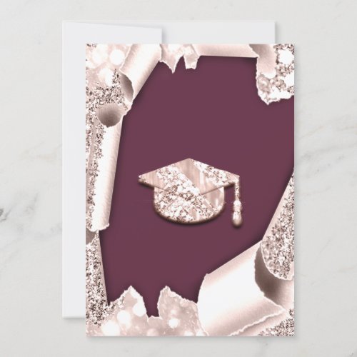 Graduate CAP Bachelorette Party Rose Burgundy Invitation