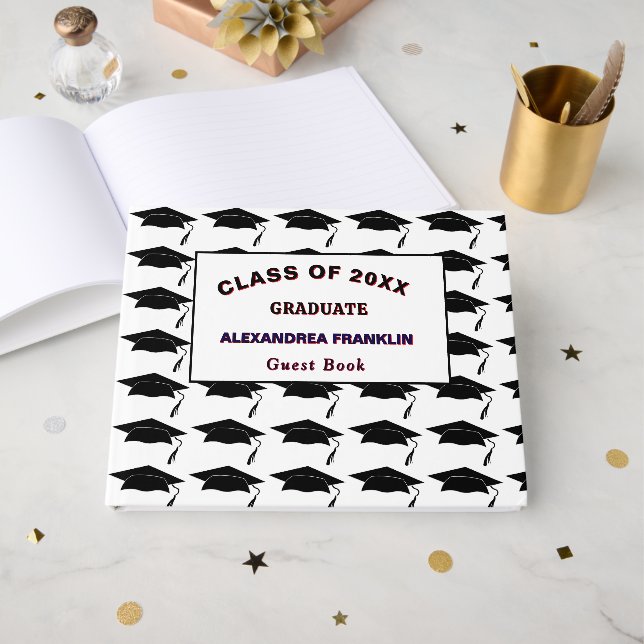 Graduate Cap Graduation Class Party Personalize Guest Book (Front Open)