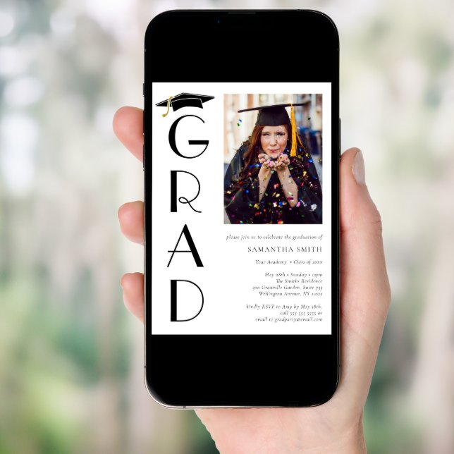 Graduate Cap Modern Typography Graduation Party Invitation (Front Digital)