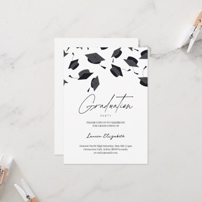 Graduate Cap Modern Typography Graduation Party  Invitation (Front/Back In Situ)