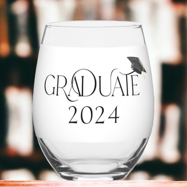 Graduate Cap Personalized Class of 2024 Graduation Stemless Wine Glass (Creator Uploaded)