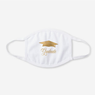 Graduate Cap Simple Modern Elegant Gold Graduation White Cotton Face Mask