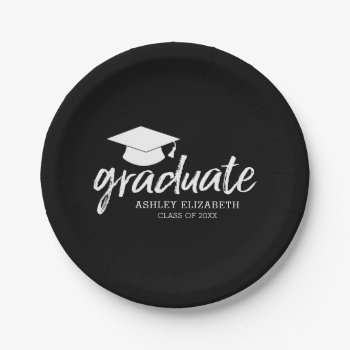 Graduate Cap With Class Of And Name - Change Black Paper Plates by MarshEnterprises at Zazzle