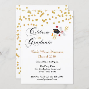Graduate Celebration Gold Confetti Invitation
