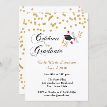 Graduate Celebration Gold Confetti Invitation by StarStock at Zazzle