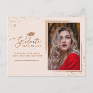 Graduate Chic Grad Announcement Rose Gold Glitter Postcard