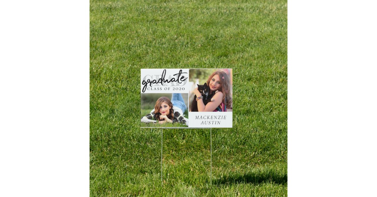 Graduate Chic Script | Simple 2 Photo Keepsake Sign | Zazzle