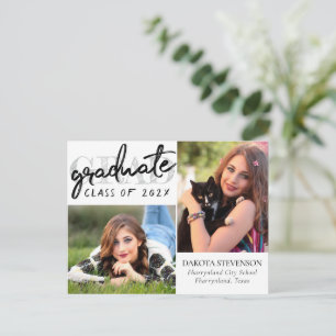 Graduate Chic Script   Simple 2 Photo Thank You Postcard
