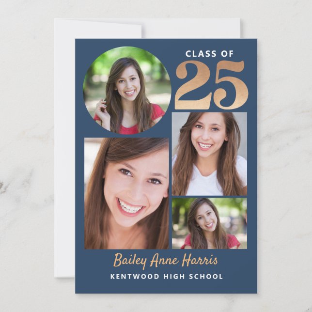 Graduate Circle Blue Class of 2025 Printable Invitation (Front)