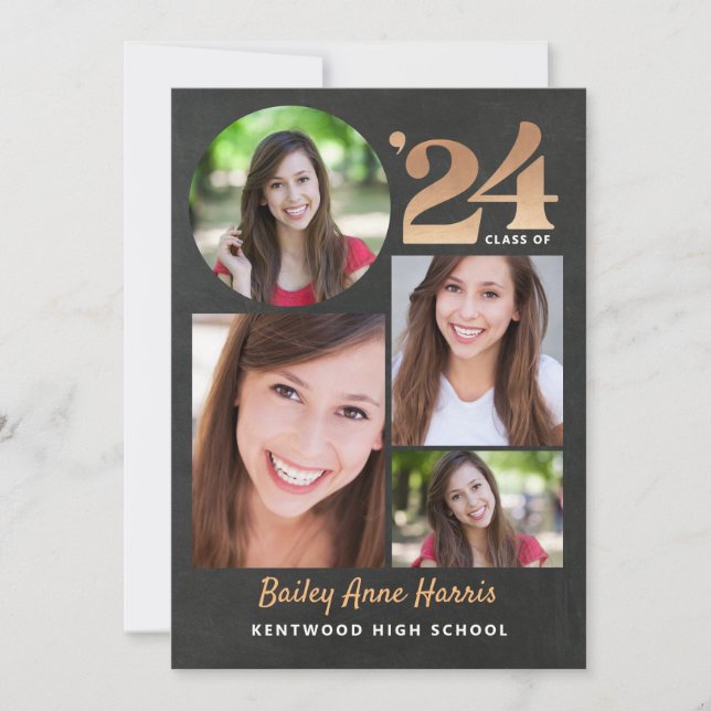 Graduate Circle Gold Chalk Class of 2024 Printable Invitation (Front)