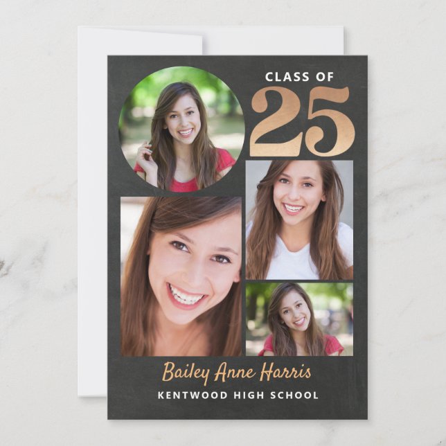 Graduate Circle Gold Chalk Class of 2025 Printable Invitation (Front)
