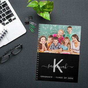Graduate class 2025 photo black white monogram notebook