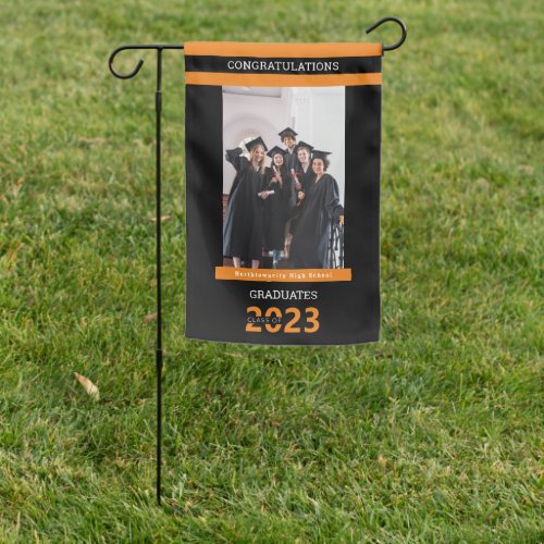 Graduate Class Black Orange Photo Graduation Garden Flag