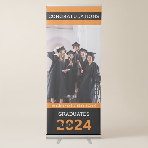Graduate Class Black Orange Photo Graduation Retractable Banner