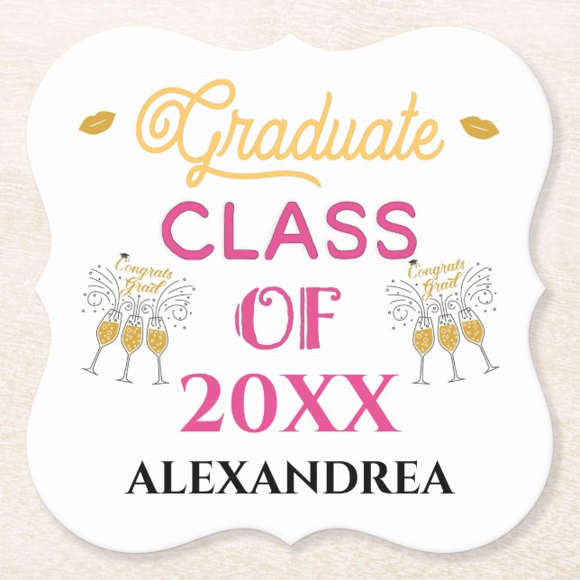 Graduate Class Congrats Grad Personalize Paper Coaster (Front)