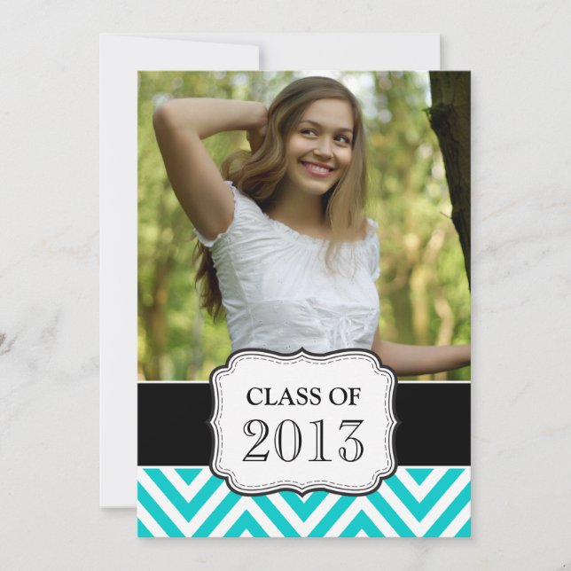 GRADUATE CLASS OF 2013 AQUA TEAL CHEVRON INVITATION (Front)