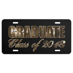 Graduate Class of 2018 Elegant Faux Gold Foil Text License Plate