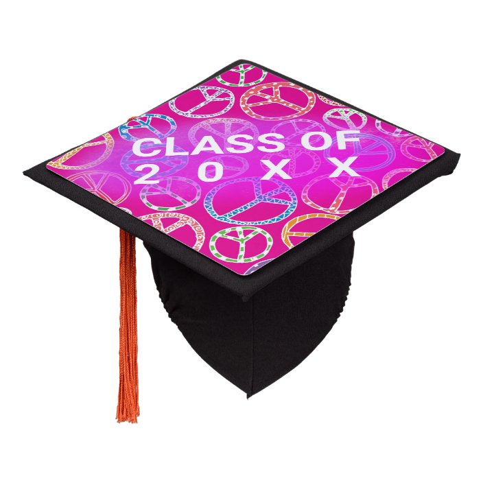 Graduate Class Of 2020 Peace Signs Pink Graduation Cap Topper 